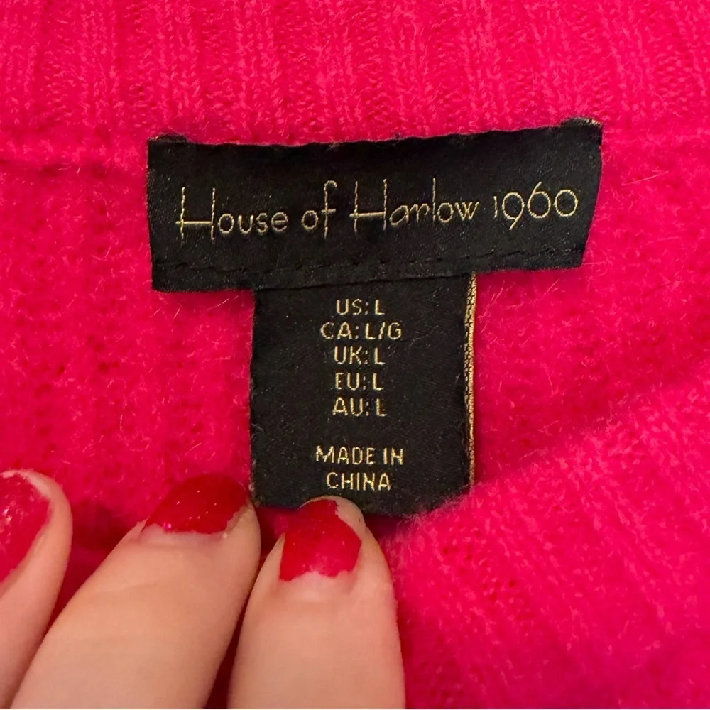 House of Harlow 1960 Hot Pink Cropped Sweater with Rhinestone Fringe Hem
